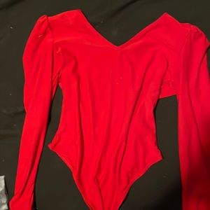 Red shoulder cupped body suit